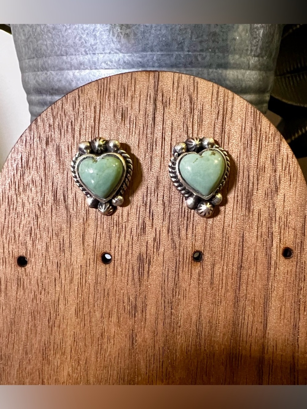 Kingman Turquoise Heart Stud Earrings Sterling Silver 925 Southwestern